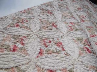 EXQUISITE VINTAGE GOD ' S EYE CATHEDRAL CEILING RUSTIC PEACH ANTIQUE ROSE QUILT 11