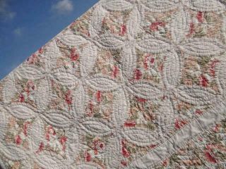 EXQUISITE VINTAGE GOD ' S EYE CATHEDRAL CEILING RUSTIC PEACH ANTIQUE ROSE QUILT 3