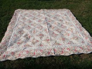 EXQUISITE VINTAGE GOD ' S EYE CATHEDRAL CEILING RUSTIC PEACH ANTIQUE ROSE QUILT 5