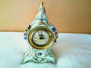 Vintage Antique Dresden German Porcelain Mantle Floral Clock