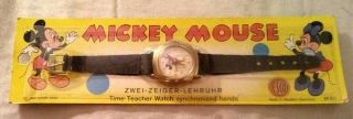 Mickey Mouse Watch,  Time Teacher,  C 1950,  Vintage Paint Tin