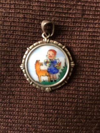 Vintage Rare Charm 800 Silver Enameled Little Red Riding Hood Fairy Tale