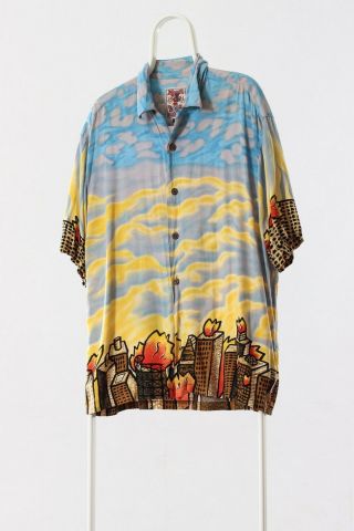 90s Vintage Mens Mambo Hawaiian Shirt Aloha Cocktail Molotov Printed Size M