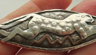 Arts And Crafts - Deco Solid Silver Cubist Leopard Brooch Maker Ch In Heart