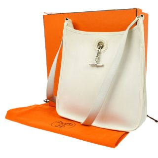 Authentic Hermes Vintage Vespa Pm Shoulder Bag White Graine Couchevell Rk12319