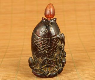 Big Rare Chinese Old Yak Horn Hand Carved Fish Snuff Bottle Hand Piece