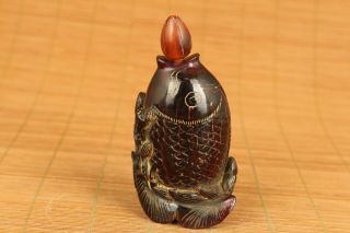 Big rare chinese old yak horn hand carved fish snuff bottle hand piece 4