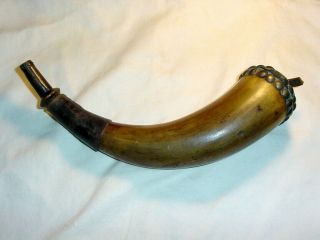 Antique Native American Powder Horn French/Indian War Brass Studded - BEAUTY 10