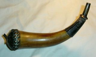 Antique Native American Powder Horn French/Indian War Brass Studded - BEAUTY 11