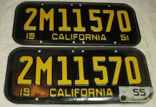 1951 California Un - Restored Vintage License Plate Matched Pair Number 2m11570