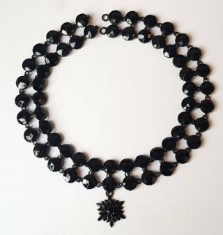 Antique Victorian Black Vauxhall Glass Mourning Choker Necklace