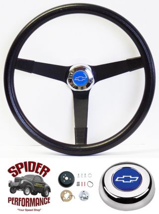 70 - 73 Blazer Chevy Pickup Steering Wheel Blue Bowtie 14 3/4 " Vintage Black