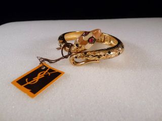 Vintage Yves Saint Laurent Ysl Gold Tone Snake Bracelet