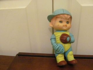 Vintage 1971 Iwai Industrial Co.  Little Baseball Boy Squeak Toy Korea