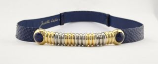 Vintage Judith Leiber Snake Skin Navy Blue Lapis Gems Gold Tone Buckle Belt