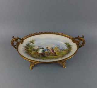 Antique Sevres Handpainted Porcelain Tazza With Honey Guilding Metal Base