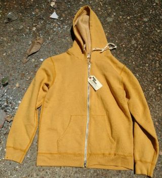 Velva Sheen Vintage Yellow Zip Up Hoodie Sweatshirt Size Large Nwt Made In Usa