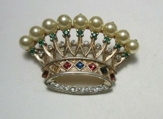 Fabulous Alfred Philippe Trifari Sterling Vermeil Crown Brooch 1 Stone Missing