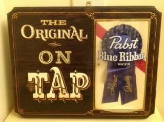Vintage 3d Wooden Pabst Real Blue Ribbon On Tap Beer Advertising Sign