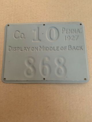 Orig 1927 Pennsylvania Metal Hunters License Jacket Tag Plate