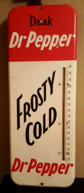 1958 Drink Dr Pepper Frosty Cold Sign - - - - 26 " Thermometer - - - - Rare Vintage Dr.