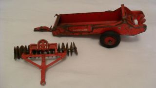 Vintage Toy Farm Implement Tractor Spreader Mccormick Deering,  Toy Disc No Brand