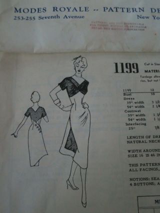 Modes Royale 1199 50s 1950s Designer Vintage Dress Pattern Size 14 Bust 32