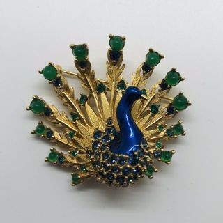 Vintage Signed Boucher Gold - Tone Peacock Brooch - 8068p Stunning.