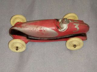 Vintage Toy Race Car Red & Silver Hard Rubber Mfd The Sun Rubber Co Usa Antique