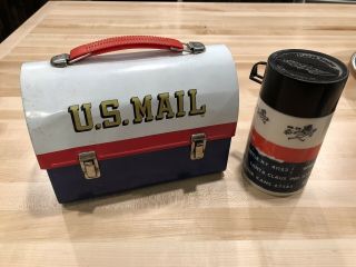 Vintage Us Mail Post Office 1960’s Mr Zip Lunchbox With Aladdin Thermos Bottle