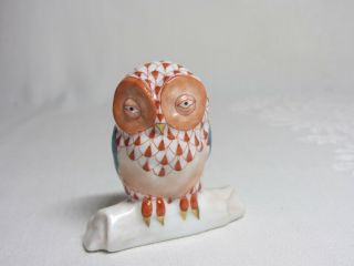 Herend Hungary Vtg Owl Figurine Hand Painted Orange Blue Fishnet Gold Accents