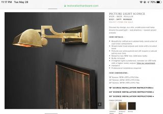 Restoration Hardware Picture Light Wall Sconce 24” Antique Brass $529 4