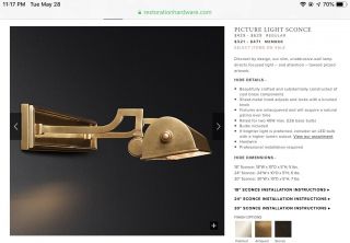 Restoration Hardware Picture Light Wall Sconce 24” Antique Brass $529 5