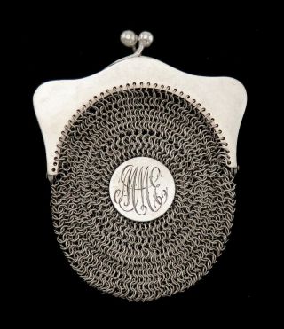 Antique C1900 German Sterling Silver Mesh Chainmail Change Purse