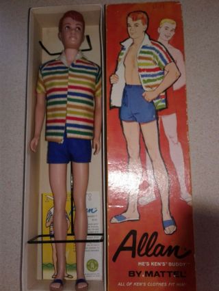 Vintage Brunette Bubble Cut Barbie,  Ken flocked,  Ken and Allan w/box 4