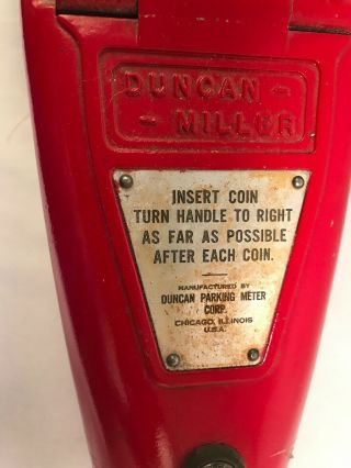Vintage 1c DUNCAN MILLER 12 Minute Parking Meter w/COA Merrill,  Wisconsin Retire 5