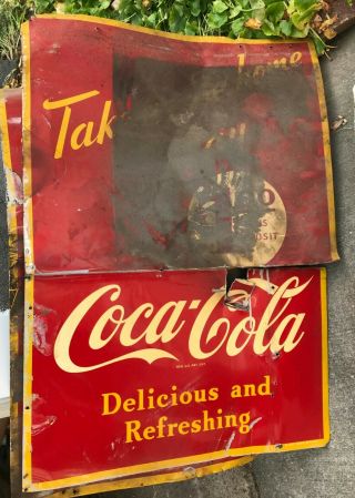 Set of 3 Vintage 1940s Metal Coca Cola Soda Pop Signs 2