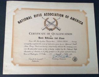 Vintage 1944 National Rifle Association (nra) Certificates Wwii Woman Homefront