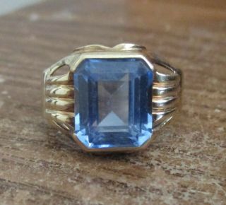 Antique Vintage Mens Art Deco Blue Topaz 10k Solid Gold Ring