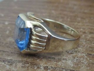 Antique Vintage Mens Art Deco Blue Topaz 10k Solid Gold Ring 3