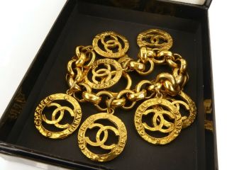 R1353 Auth Chanel Vintage 2 8 Cc Charm Gold Plated Chain Bracelet
