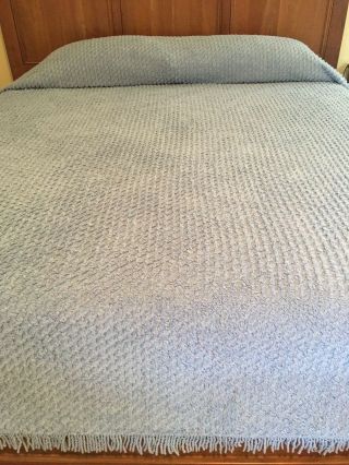 Vintage Chenille Bedspread Blue King Size &