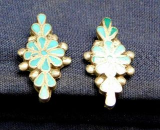 Zuni Sterling Turquoise Inlay Handmade Vintage Screw Back Earrings