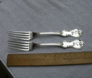 Pair Whiting Sterling Prince Albert (1855) Lg Dinner Forks - 8 1/8 Inch - Stag Crest