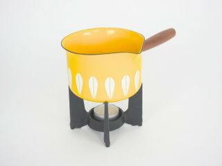VINTAGE CATHRINEHOLM YELLOW LOTUS ENAMEL BUTTER WARMER W/ CAST IRON STAND NORWAY 4