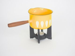 VINTAGE CATHRINEHOLM YELLOW LOTUS ENAMEL BUTTER WARMER W/ CAST IRON STAND NORWAY 6