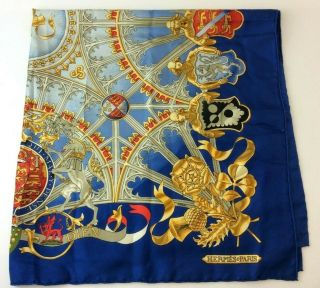 Rare Blue Gold Color Hermes Paris Silk Scarf Soi Qui Marl Pense French Accessory