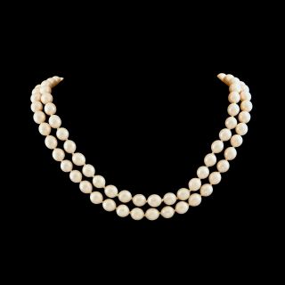 Antique Vintage Deco Retro 14k Yellow Gold Faux Pearl Ruby Floral Bead Necklace 2