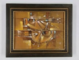 Vintage Filipino ? Mid Century Modern Abstract Fish Expressionist Art Painting