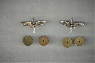 Rare Set Sterling Ww2 U.  S.  Army Air Corp Pilot Wing & Propellor Collar Lapel Pin